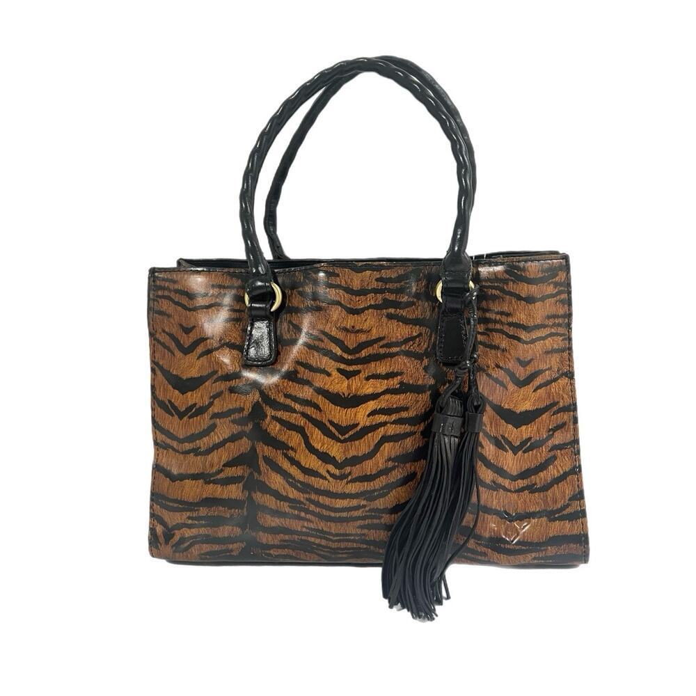 Patricia Nash Leather Primrose Satchel Handbag Animal Print Tiger Crossbody NEW